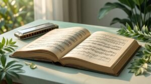 music book harmonica sheet music open pages