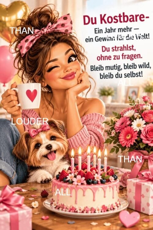 Fröhliche Geburtstagsfeier mit Hund und Kuchen